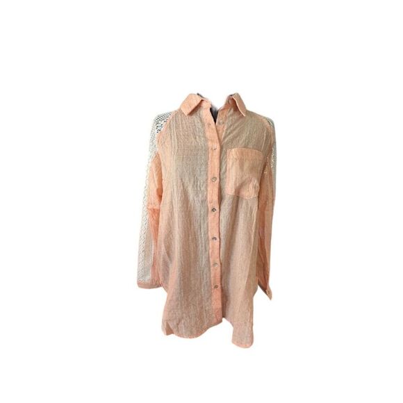 Anthropologie Hayden LA Women's Peach Button-Up Shirt Lace Contrast Size M - Picture 3 of 8